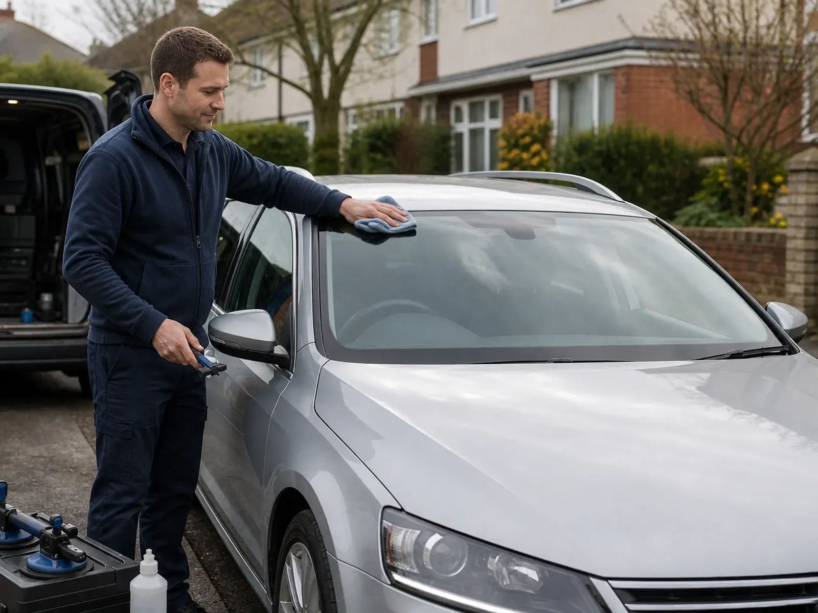 A mobile windscreen technician providing vehicle-glass service in the Old Swan area of Liverpool.