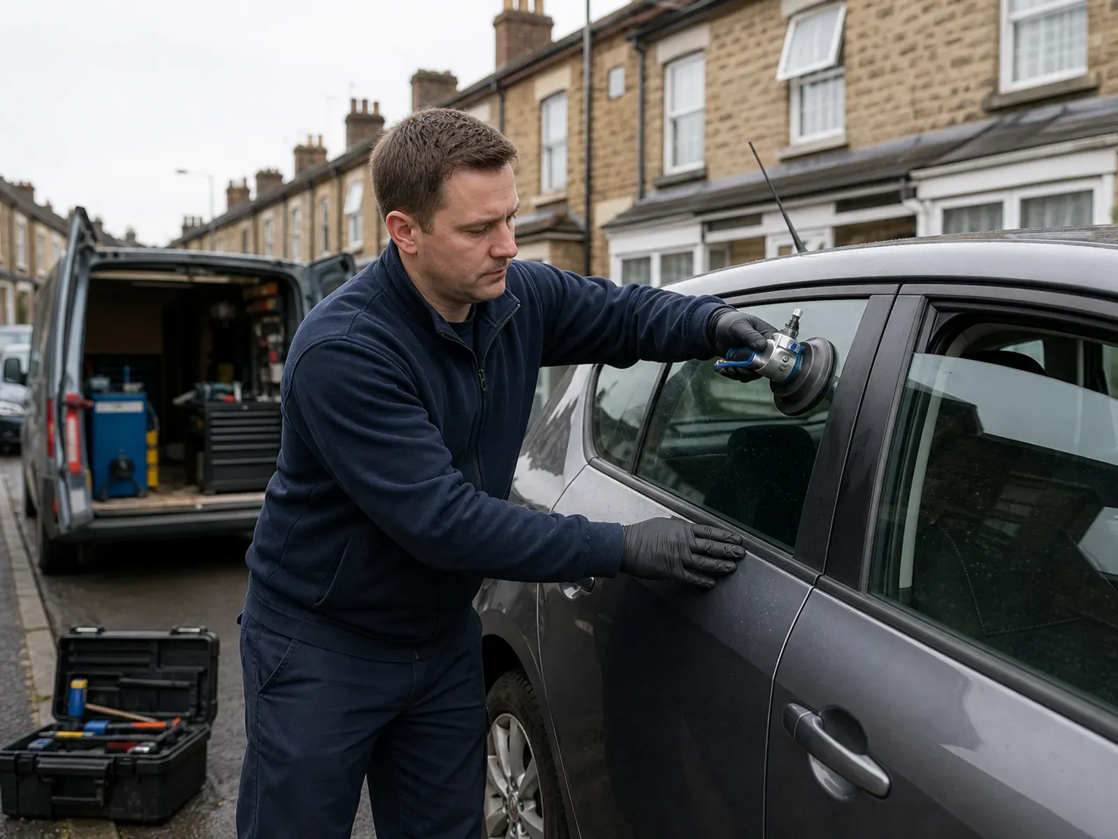 A mobile windscreen technician providing vehicle-glass service in the Walton area of Liverpool.