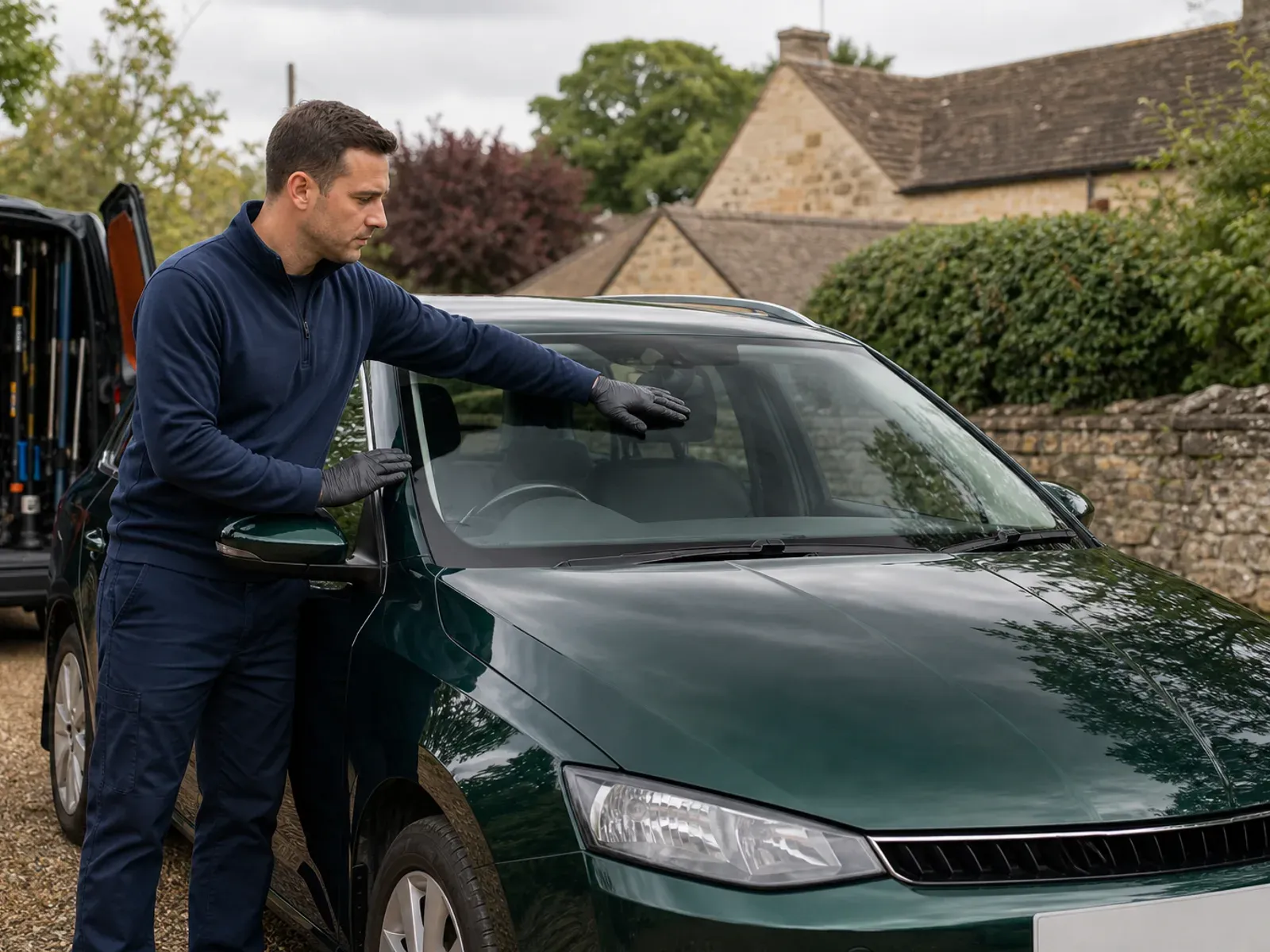 A mobile windscreen technician providing vehicle-glass service in the Woolton area of Liverpool.